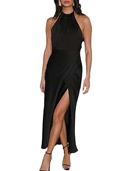 Amazon.com: BEOVR 2025 Summer Satin Halter Neck Backless